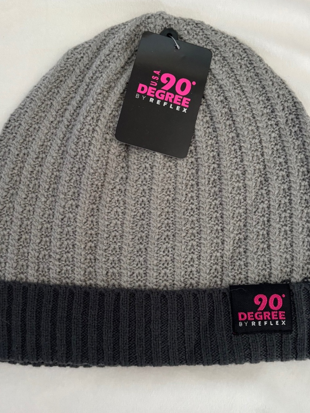 90 Degree by Reflex Beanie Hat Knit Foldover Gray Unisex Men Women One Size NWT
